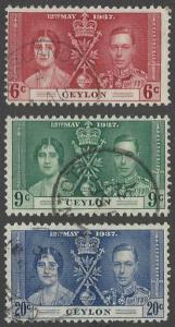 Ceylon 275-277 Used Set of 3 Coronation Issue