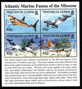 Tristan da Cunha-SC#619- id12-unused NH sheet of 4-Marine Fauna-1998-