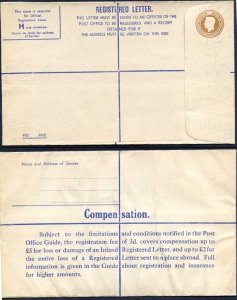 RP58 KGVI 5 1/2d Registered Envelope Size H Serif IMPRINT B E and W Mint