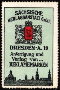 Vintage Germany Poster Stamp Saxon Publishing Company GMBH Production Publishing
