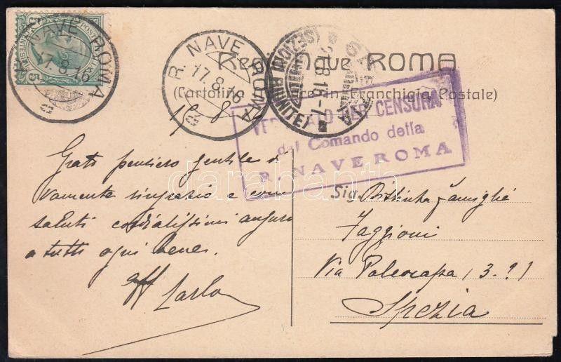 Italy stamp Regia Nave Roma postmark on censored postcard 1916 Cover WS231020