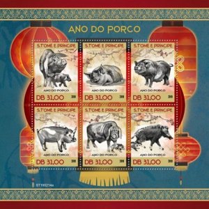 St Thomas - 2019 Year of the Pig - 4 Stamp Sheet - ST190214a