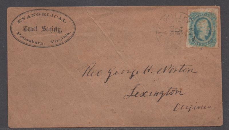 **CSA Cover, SC# 12, Charlottesville, VA, 3/10/1864, Evangical Tract Society