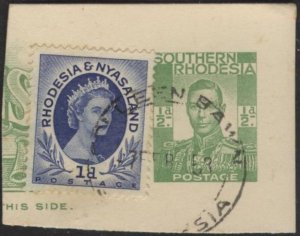 Rhodesia and Nyasaland 142 (used on piece w So. Rhodesia postcard corner)