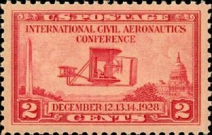 1928 2c Wright Airplane, Aeronautics Conference, Carmine Scott 649 Mint F/VF NH