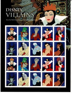 ​USA Sc#5213-5222 Disney Villains  Full Sheet of 20 forever stamps MNH