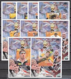 St. Thomas, 2004 issue. Rugby, Sports on 9 s/sheets.