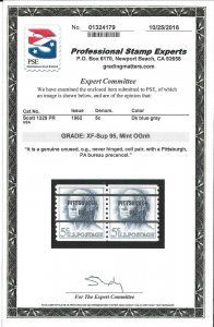 PSE 95 XF-Sup Mint OGnh Scott #1229 -5c Pair-PRECANCELED PITTSBURGH PA