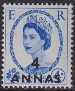 1952 - 1954 Bahrain 4 Anna surcharge QE MNH Sc# 87 CV $6.74