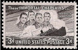 Four Chaplains & Sinking Ship 3 Cent Mint Unused Stamp Never Hinged Scott #956