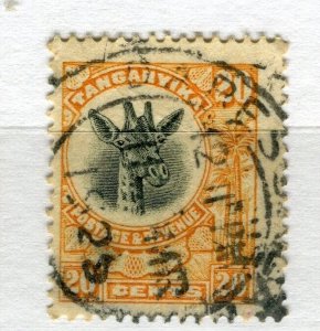 TANGANYIKA; 1922 early Giraffe issue used Shade of 20c. value, fair Postmark