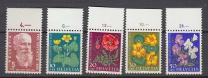 J38719, 1959 switzerland set mh #b287-91 flowers