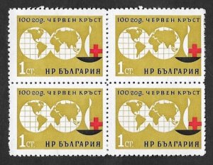 SE)1964 BULGARIA, 100TH ANNIVERSARY OF THE RED CROSS, WORLD MAP, B/4 MNH