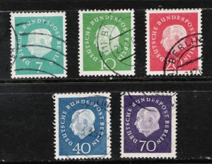 1959 Germany Berlin Sc #9NB165 - 69 President Theodor Heuss - Used stamps Cv$16