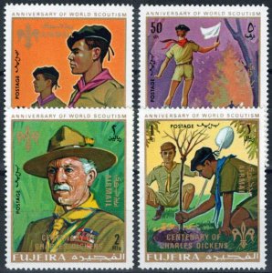 ZAYIX Fujeira 517-520 MNH Gold Overprint Boy Scouts Charles Dickens 042523S12