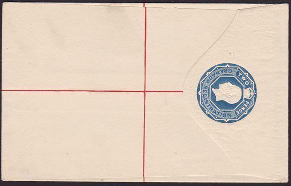 GRENADA GV 2d small size registered envelope - unused.......................6524