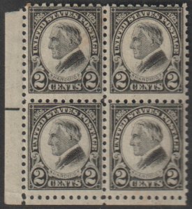 # 612 CORNER BLOCK, VF mint block, bottom NH, top very lightly hinged, SUPER ...