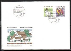 Switzerland, Scott cat. 872-873 only. Barn Owls & Rabbit. First day cover. ^