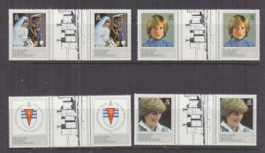 FALKLAND ISLAND DEP, 1982 Princess Diana Birthday set of 4, gutter pairs, mnh.