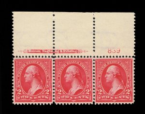 GENUINE SCOTT #279B MINT OG NH 1899 RED TYPE-IV PLATE #839 FULL IMPRINT STRIP-3