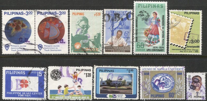 PHILIPPINES Provisional O.B. Official Overprints x 11 used, F-VF