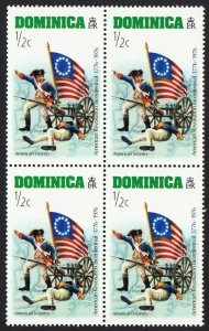 AMERICAN INFANTRY AMERICAN REVOLUTION BICENTENNIAL Block of 4 MNH DOMINICA [W02]