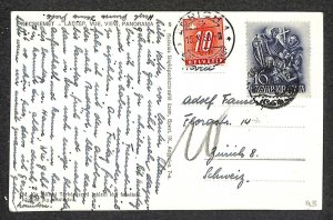 HUNGARY TO SWITZERLAND POSTAGE DUE STAMPS REAL PHOTO POSTCARD 1938