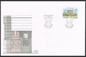 Finland-Aland 13,FDC. 1989.Mariehamn Town Hall,designed by Architect Lars Sonck.