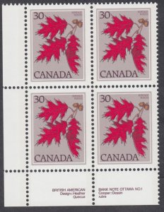 Canada - #720 Red Oak Plate Block  - MNH