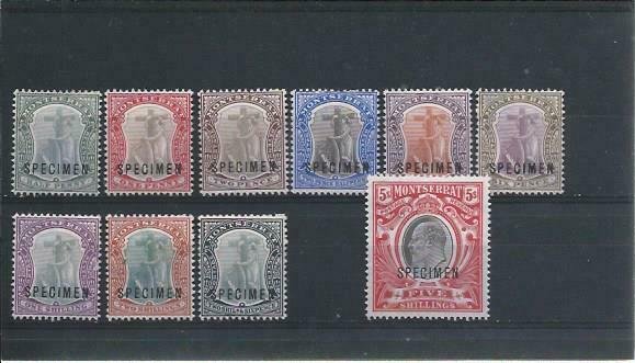 MONTSERRAT 1903 SET OF TEN OVPT SPECIMEN MM SG 14s/23s CAT £225