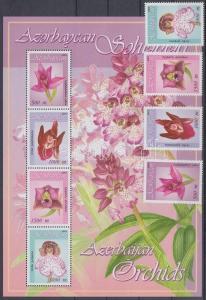 Azerbaijan stamp Orchids set + block 2005 MNH Mi 602-605 + Mi 61 WS179608