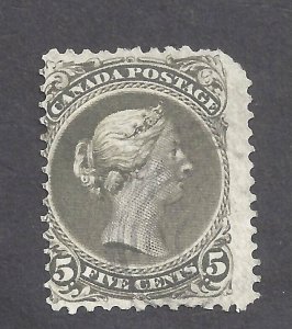 Canada # 26iv USED 5c OLIVE-GREEN LARGE QUEEN PERF 11 3/4 x 12 BS27606