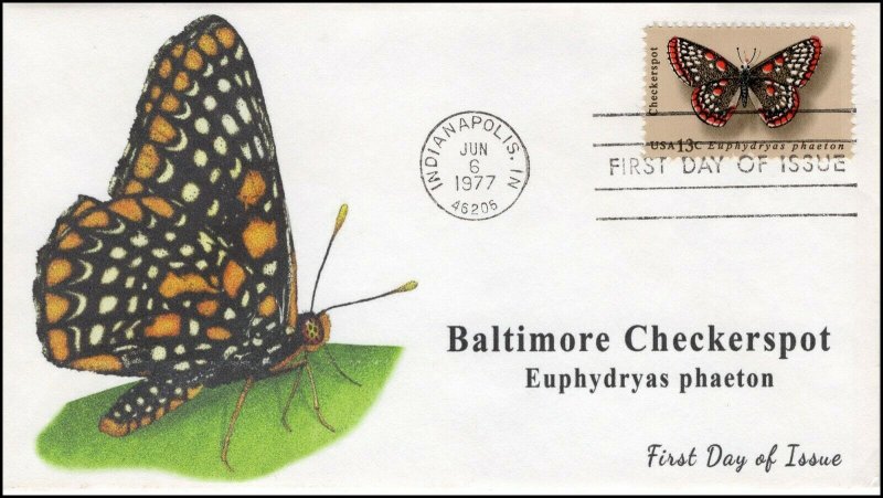 AO-1713,1977, Checkerspot Butterfly, Add-on Cachet, FDC, SC 1713,