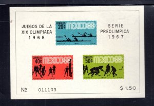 MEXICO #983a 1967 OLYMPICS MINT VF NH O.G S/S3 IMPERF.