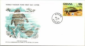 1977 Ghana - World Wildlife Fund FDC - West African Manatee on Cachet - F11289