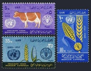 Egypt 582-584,MNH.Michel UAR 168-170.FAO Freedom from Hunger campaign,1963.Cow,