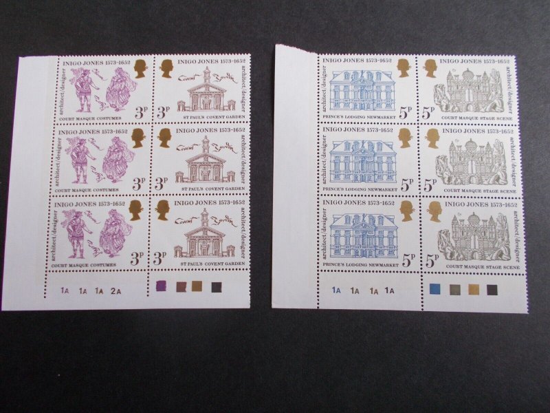 GB QEII 1973 Inigo Jones Set of 4 in Cylinder Blocks of 6 Superb U/M Cat £10