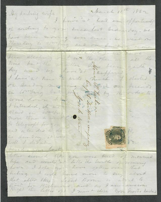 Charlottesville VA Cover CSA Sc#1 Turned Cover Richmond Mar 3 1862 Rare