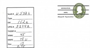 Scott# U532b   Die 162 UPSS#3294 US envelope.