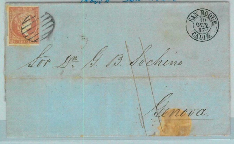 BK0271 - SPAIN - POSTAL HISTORY - COVER from GIBRALTAR thorugh SAN ROQUE 1857