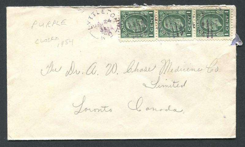 NEW BRUNSWICK SPLIT RING TOWN CANCEL COVER LYTTLETON PURPLE