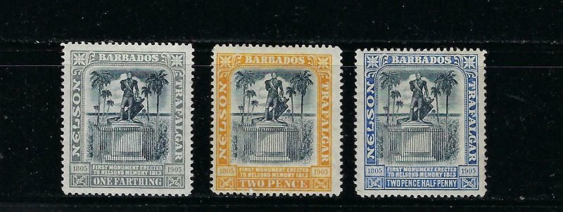 BARBADOS SCOTT #110-112  1907 NELSON MONUMENT WMK 3 - MINT  HINGED