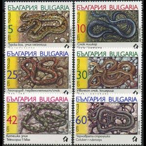 BULGARIA 1989 - Scott# 3491-6 Snakes Set of 6 NH