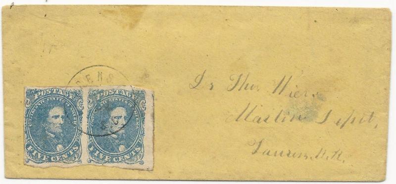 CSA Scott #4 Pair Tied to Cover by Laurens CH, SC CDS Railroad Address