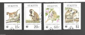 1986 St. Kitts SC#189-92  WWF Monkey Wildlife Animal Θ used stamps set of 4