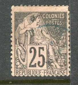 FRENCH COLONIES; 1880s early classic General issue used shade of 25c.  value