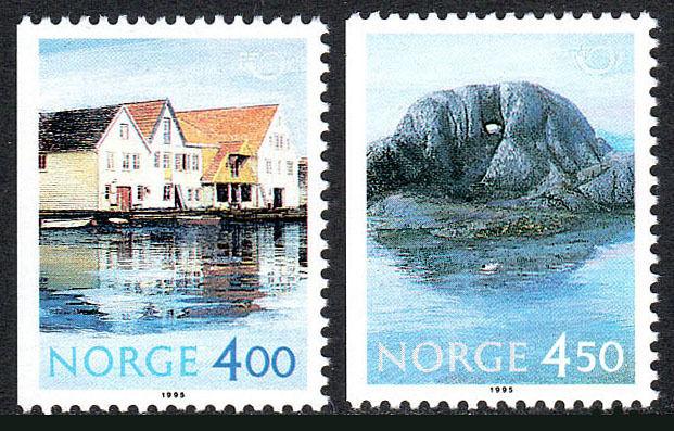 Norway 1092-1093, Booklet Stamps, MNH. Tourism. Harbor, Mountain, 1995