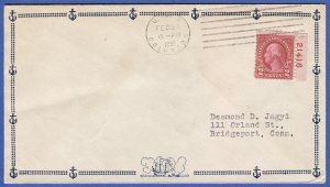 US c. 1936 Naval cover, USS COLORADO to Bridgeport CT, Sc 634, 2c Plate # single