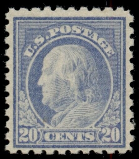 US #438, 20¢ ultramarine, og, NH, small natural inclusion noted on PF cert