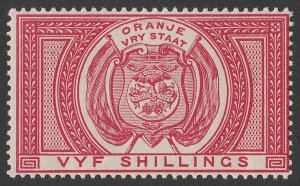 ORANGE FREE STATE 1882 Arms 5/- rose Postal Fiscal. MNH **.